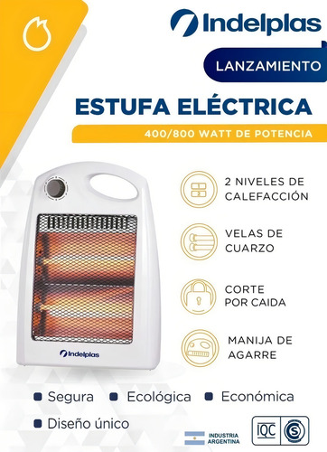 Calefactor Cuarzo Indelplas Ie-01 Eléctrico 800w Compacto Blanco