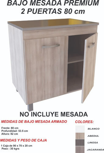 Bajo Mesada Cocina 0.80 Premium Melamina Muebles Orlandi Color Abedul