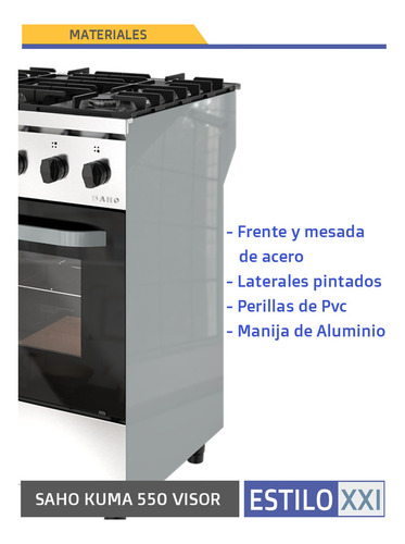 Cocina Industrial Saho Kuma 550 4 Hornallas Puerta Visor Color Plateado
