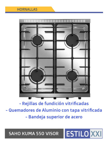 Cocina Industrial Saho Kuma 550 4 Hornallas Puerta Visor Color Plateado