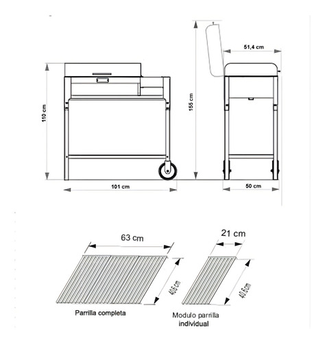 Tromen Chulengo A Leña Móvil Negro 101 Cm 52 Cm 112.7 Cm