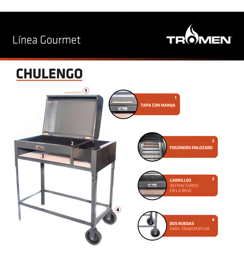 Tromen Chulengo A Leña Móvil Negro 101 Cm 52 Cm 112.7 Cm