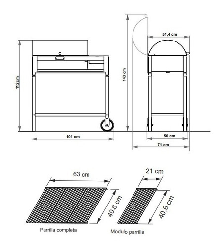 Tromen Chulengo A Leña Móvil Negro 101 Cm 52 Cm 112.7 Cm