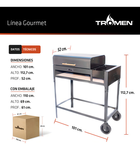 Tromen Chulengo A Leña Móvil Negro 101 Cm 52 Cm 112.7 Cm