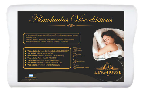 Combo X2 Almohada King-house 50x35 Viscoelastica Cervical Blanco