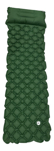 Colchoneta Inflable Kushiro Camping Con Almohada Y Bolsa Color Verde