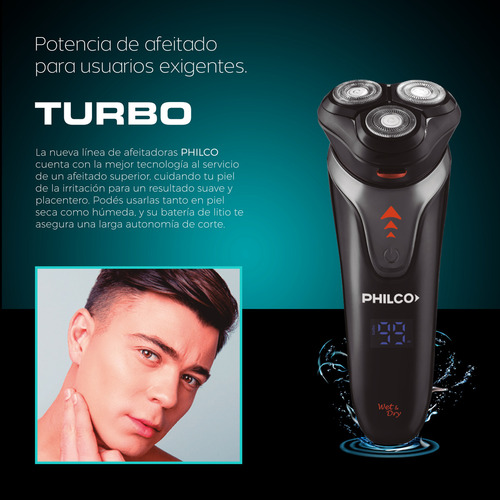 Afeitadora Philco Ae5305pp Negro Turbo Recortador De Patillas