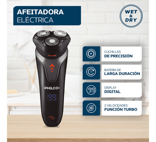 Afeitadora Philco Ae5305pp Negro Turbo Recortador De Patillas