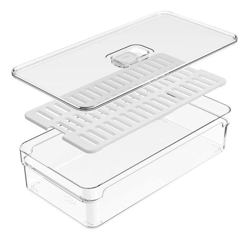 Recipiente Organizador Heladera Con Tapa Y Rejilla 2,8 L Color Tranparente