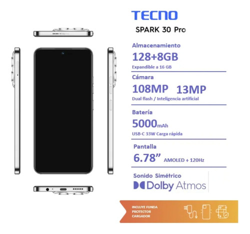Celular Tecno Spark 30 Pro Blanco 128gb 8gb Ram Blanco