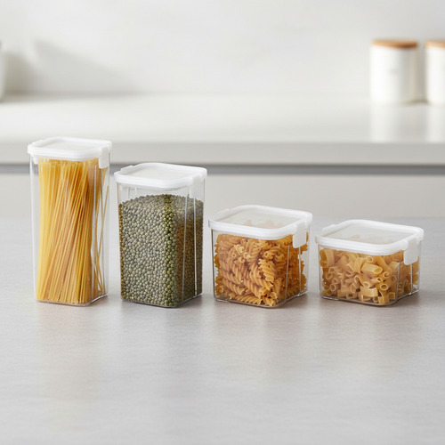 Set X4 Frasco Cocina Hermetico Vonne 420/670/1300/1800 Ml Transparente