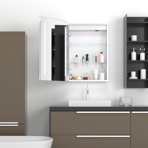 Botiquín 50cm Aluminio Baño Doble Vidrio Led C/sensor Prox Blanco