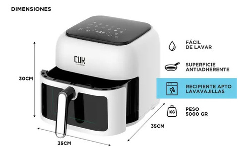 Freidora Gadnic 6.5lts 1600w S/aceite 12 Modos Dig Blanca Crema