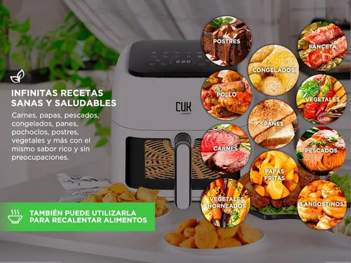 Freidora Gadnic 6.5lts 1600w S/aceite 12 Modos Dig Blanca Crema