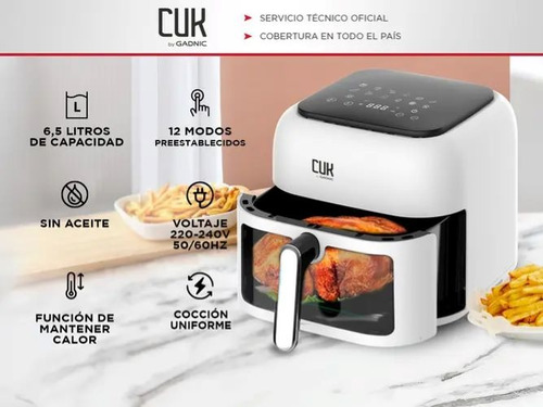 Freidora Gadnic 6.5lts 1600w S/aceite 12 Modos Dig Blanca Crema