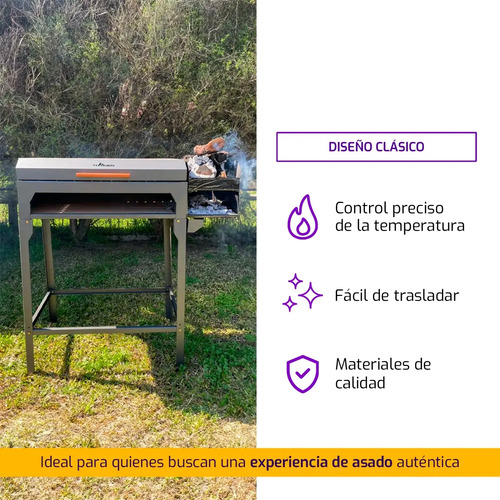 Parrilla Tromen Móvil A Leña Con Tapa Y Compartimento Para Carbón Negra Negro