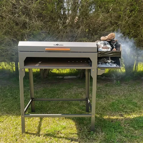 Parrilla Tromen Móvil A Leña Con Tapa Y Compartimento Para Carbón Negra Negro