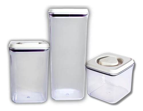 Set X3 Frasco Contenedor Hermetico Spin Lock Vonne Cocina Beige