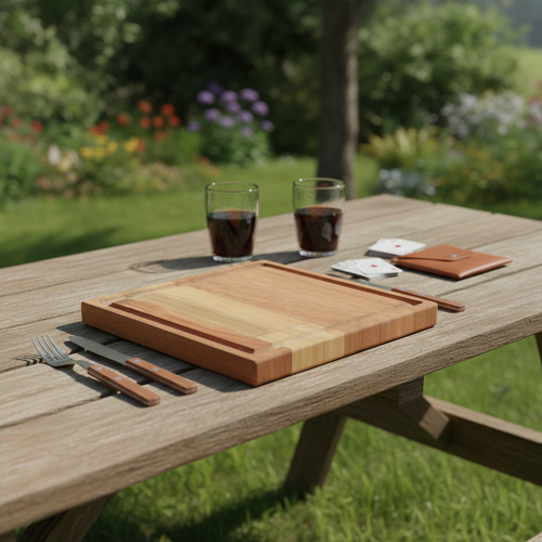 Set Asado X2 Tablitas,cubiertos,vasos,naipes Bolso Ecocuero