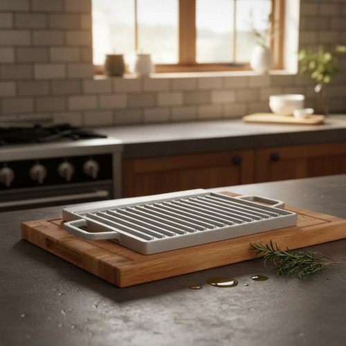 Tabla De Madera Capibara Gourmet Con Plancheta De Fundicion Lisa Marrón