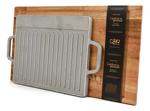 Tabla De Madera Capibara Gourmet Con Plancheta De Fundicion Lisa Marrón
