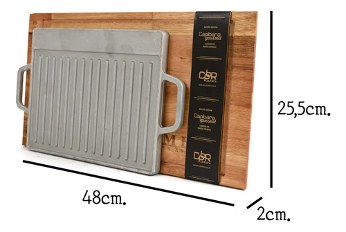 Tabla De Madera Capibara Gourmet Con Plancheta De Fundicion Lisa Marrón