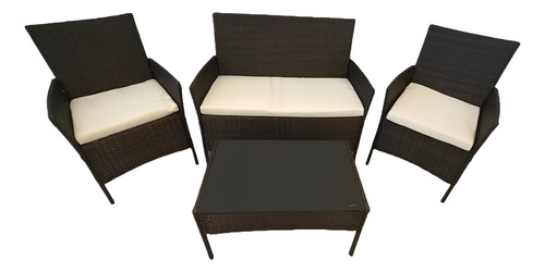 Juego Jardin Delos Set Rattan 2.1.1 + Mesa T/vidrio Negro Negro