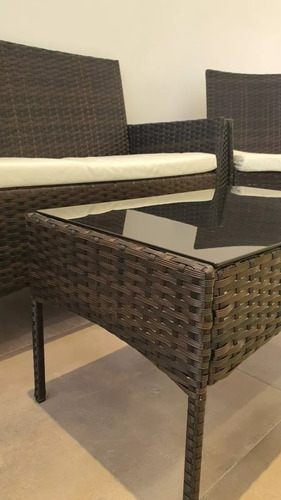 Juego Jardin Delos Set Rattan 2.1.1 + Mesa T/vidrio Negro Negro