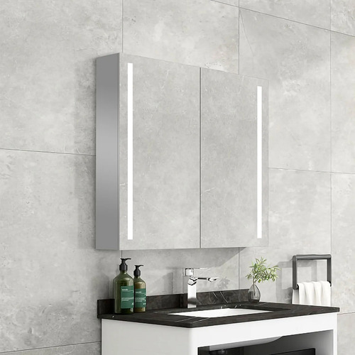 Botiquín 60x70 Cm Aluminio Baño Doble Vidrio Sensor Led Vidrio Plateado