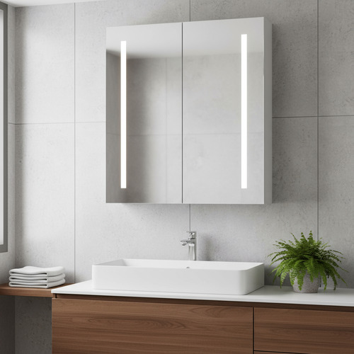Botiquín 60x70 Cm Aluminio Baño Doble Vidrio Sensor Led Vidrio Plateado