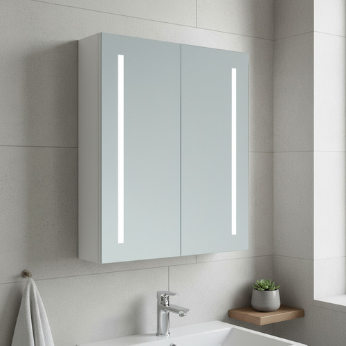 Botiquín 60x70 Cm Aluminio Baño Doble Vidrio Sensor Led Vidrio Plateado