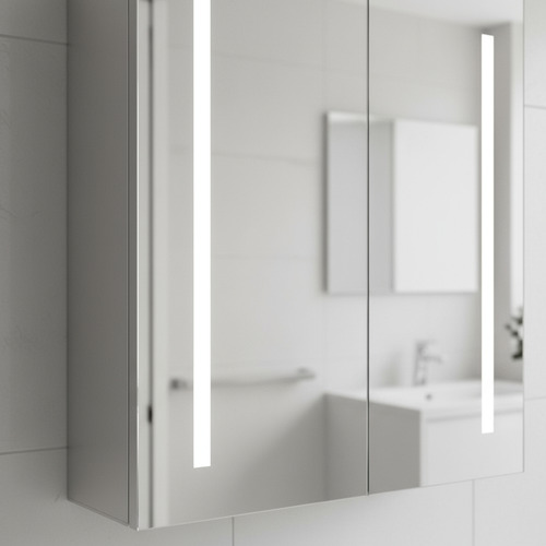 Botiquín 60x70 Cm Aluminio Baño Doble Vidrio Sensor Led Vidrio Plateado