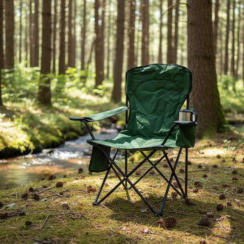Sillon Plegable Con Apoyavasos Y Bolsillo Steelhome Verde Verde