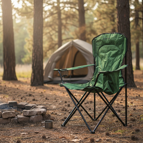Sillon Plegable Con Apoyavasos Y Bolsillo Steelhome Verde Verde