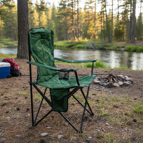 Sillon Plegable Con Apoyavasos Y Bolsillo Steelhome Verde Verde