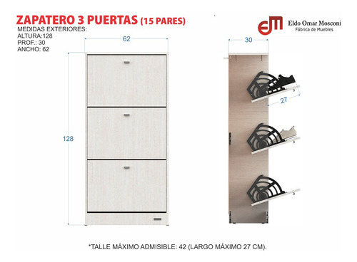 Zapatero 0.62 X 1.23 X 0.30 Mosconi 3c Blanco 56510 Color Venezia