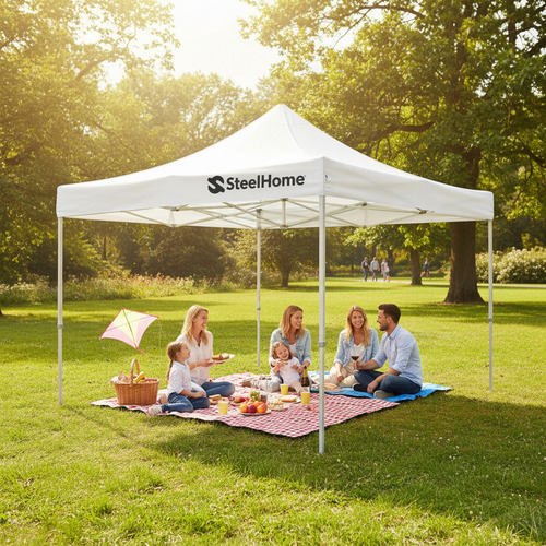 Gazebo Autoarmable Steel Home 3 X 3 M Blanco Con Bolso Blanco