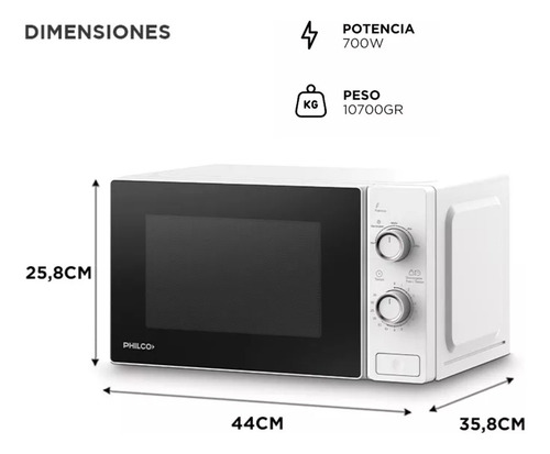 Microondas Philco Mphrw20uap 700 W 20 Litros Blanco Rotativo