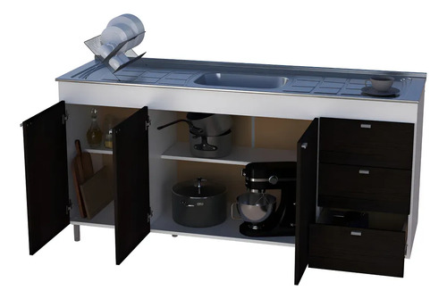 Bajo Mesada Cocina Amplio Orlandi 3p 3c Estantantes Moderno Blanco/wengue