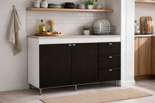 Bajo Mesada 1.20 Orlandi 2puertas 3cajones Cocina Melamina Wengue