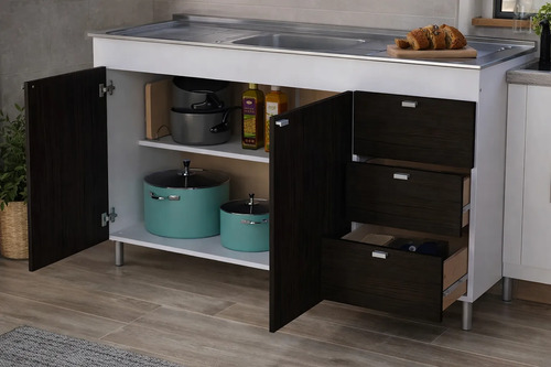 Bajo Mesada 1.20 Orlandi 2puertas 3cajones Cocina Melamina Wengue