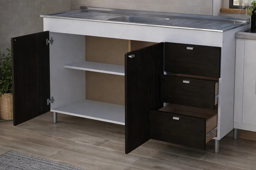 Bajo Mesada 1.20 Orlandi 2puertas 3cajones Cocina Melamina Wengue