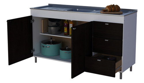 Bajo Mesada Orlandi Eco 1.40 Melamina Color Blanco Con Wengue