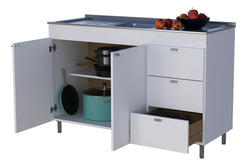 Bajo Mesada Orlandi Eco 1.20 3 Cajones 2 Puertas Cocina Blanco