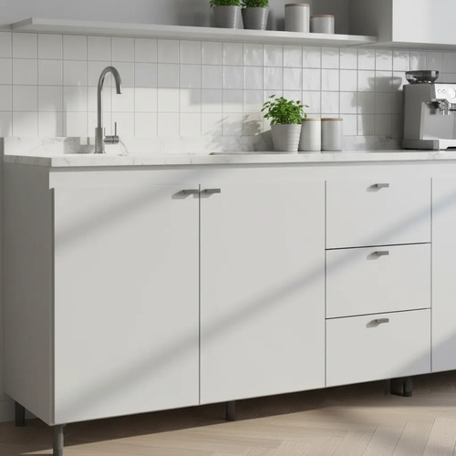 Bajo Mesada Orlandi Eco 1.20 3 Cajones 2 Puertas Cocina Blanco