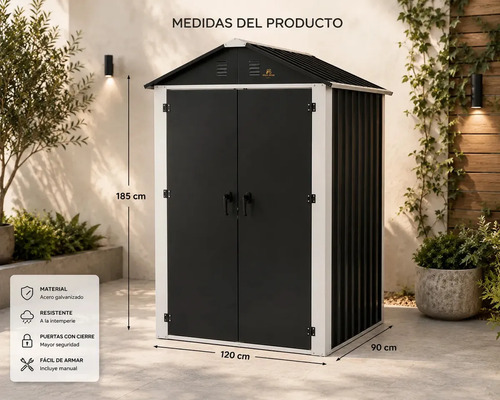 Cobertizo De Jardín King-house Metálico De Acero Negro De 1.2 X 0.9 X 1.85 M