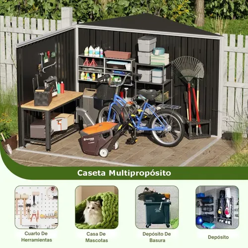 Cobertizo Caseta Deposito De Jardin 240x240x200 Acero Negro Negro