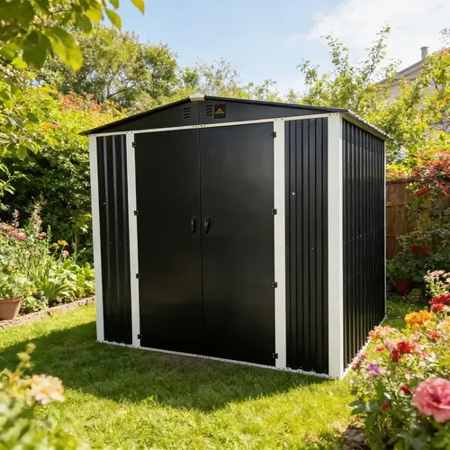Cobertizo Caseta Deposito De Jardin 240x240x200 Acero Negro Negro