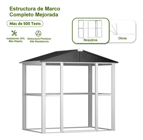 Cobertizo Caseta Deposito De Jardin 240x240x200 Acero Negro Negro