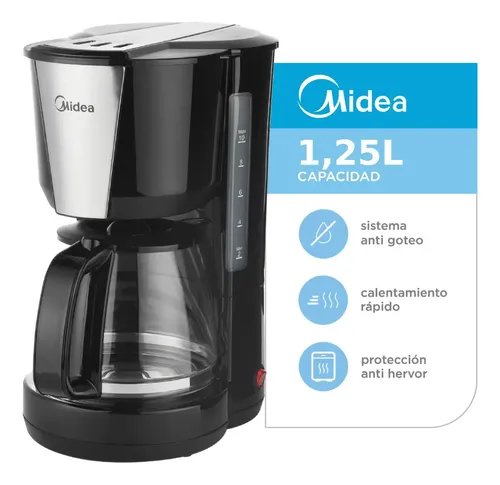Cafetera Eléctrica Negra Midea 1,25l Color Negro